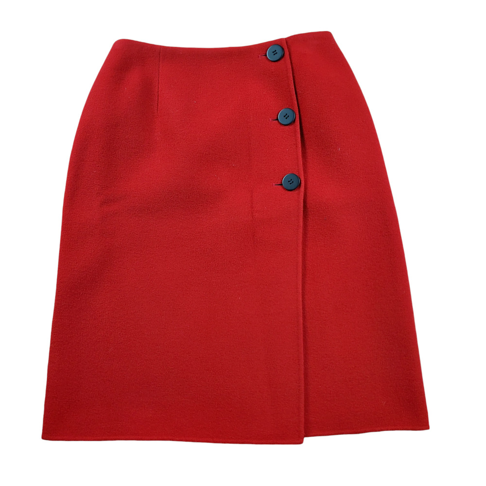 Talbots Faux Wrap Skirt Size 4 100% Wool Lined Career Classic A-Line Christmas